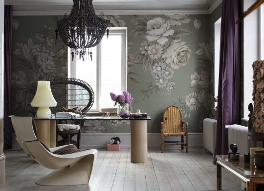 Rebel Walls R18494 Marie Olsson Nylander Efraim Soft Green - mural w vintage kwiaty