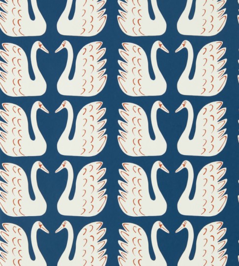 Scion 112797 Garden Of Eden Swim Swam Swan Denim – tapeta w łabędzie