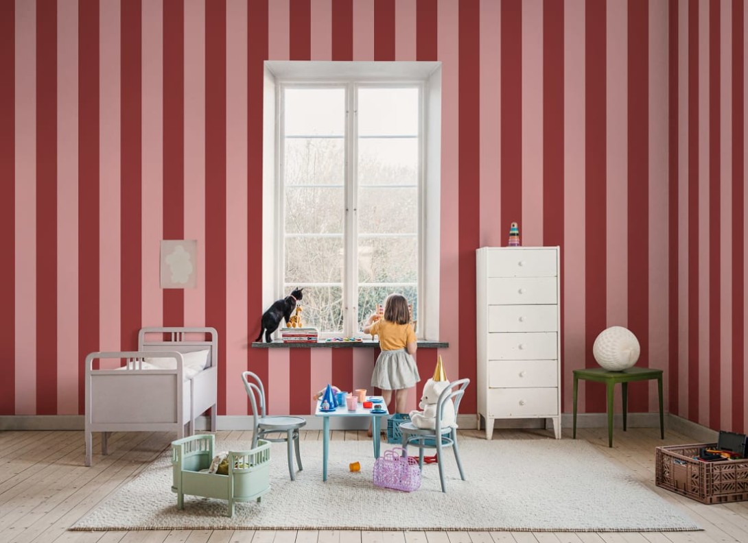 Rebel Walls R20483 Pops Happy Stripes Raspberry - mural w paski