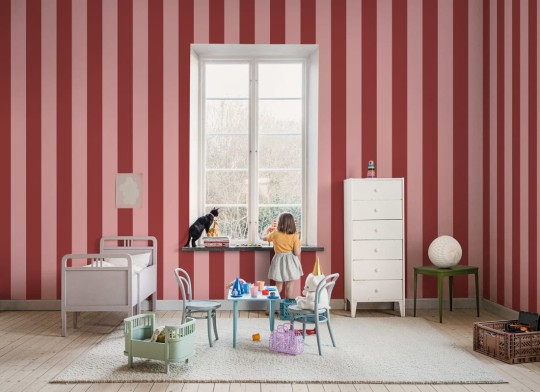 Rebel Walls R20483 Pops Happy Stripes Raspberry - mural w paski