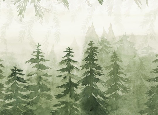 Rebel Walls R20824 Pops Watercolor Forest Green - mural w akwarelowy las