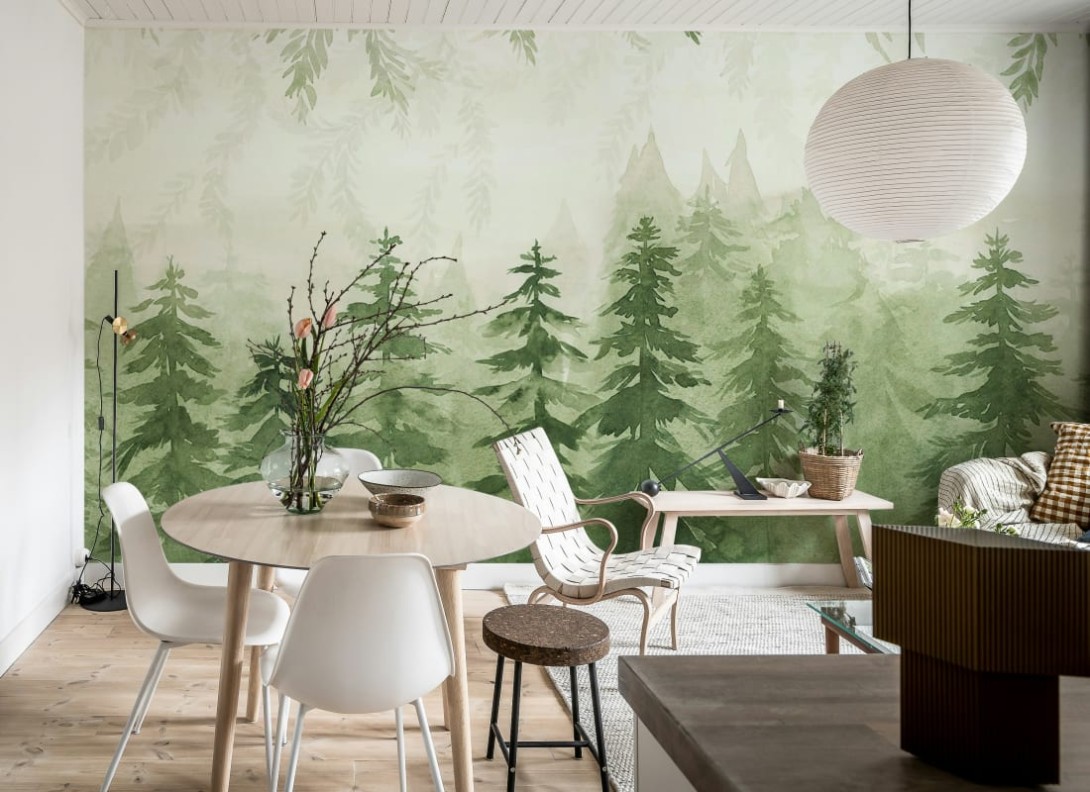 Rebel Walls R20824 Pops Watercolor Forest Green - mural w akwarelowy las