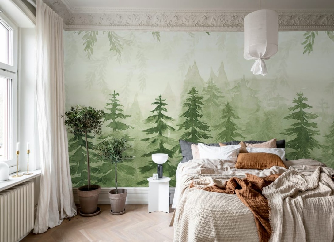 Rebel Walls R20824 Pops Watercolor Forest Green - mural w akwarelowy las