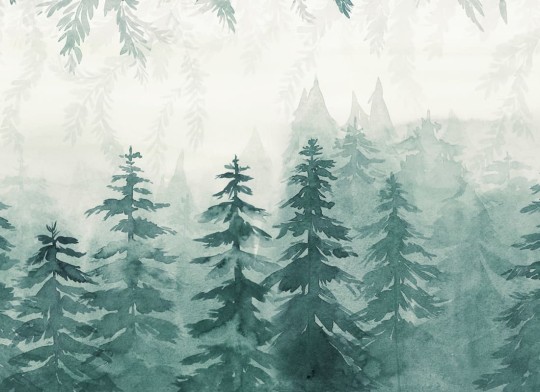 Rebel Walls R20826 Pops Watercolor Forest Blue - mural w akwarelowy las