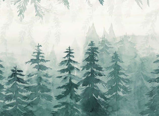 Rebel Walls R20826 Pops Watercolor Forest Blue - mural w akwarelowy las