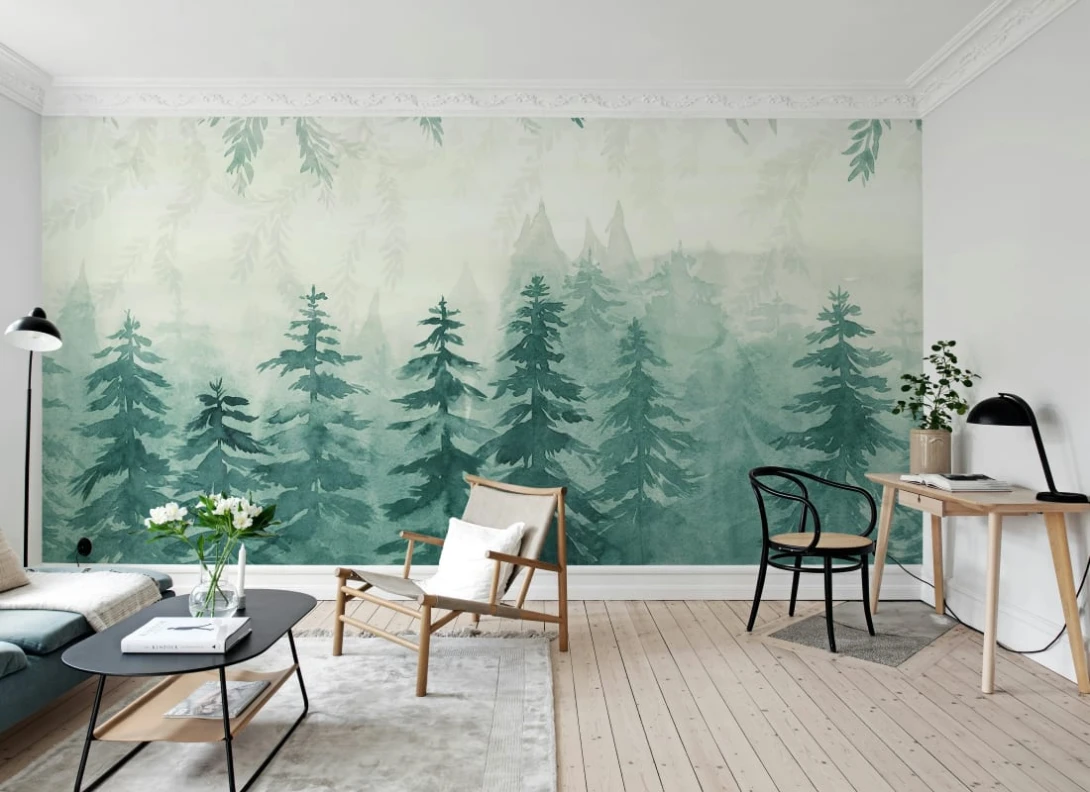 Rebel Walls R20826 Pops Watercolor Forest Blue - mural w akwarelowy las