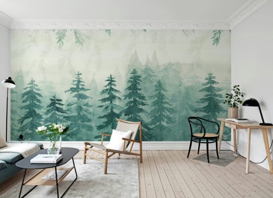 Rebel Walls R20826 Pops Watercolor Forest Blue - mural w akwarelowy las