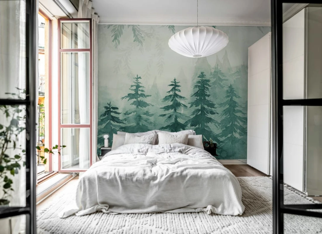 Rebel Walls R20826 Pops Watercolor Forest Blue - mural w akwarelowy las