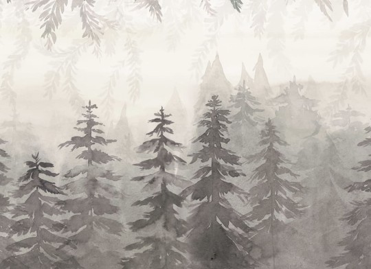 Rebel Walls R20827 Pops Watercolor Forest Gray - mural w akwarelowy las