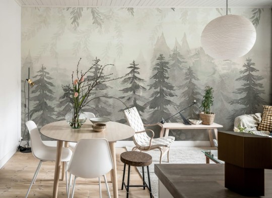 Rebel Walls R20827 Pops Watercolor Forest Gray - mural w akwarelowy las