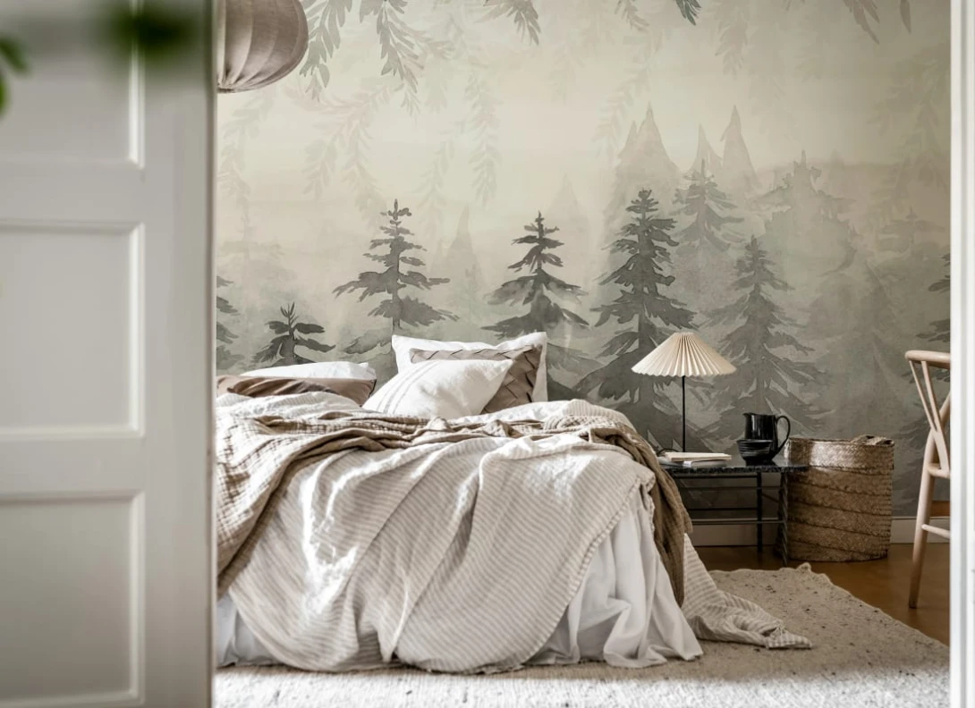 Rebel Walls R20827 Pops Watercolor Forest Gray - mural w akwarelowy las