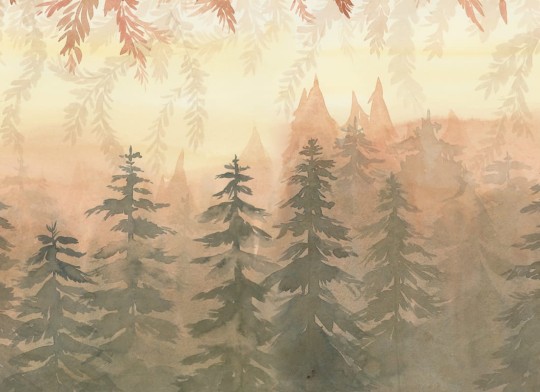 Rebel Walls R20825 Pops Watercolor Forest Dawn - mural w akwarelowy las
