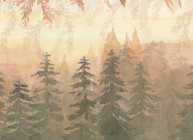 Rebel Walls R20825 Pops Watercolor Forest Dawn - mural w akwarelowy las