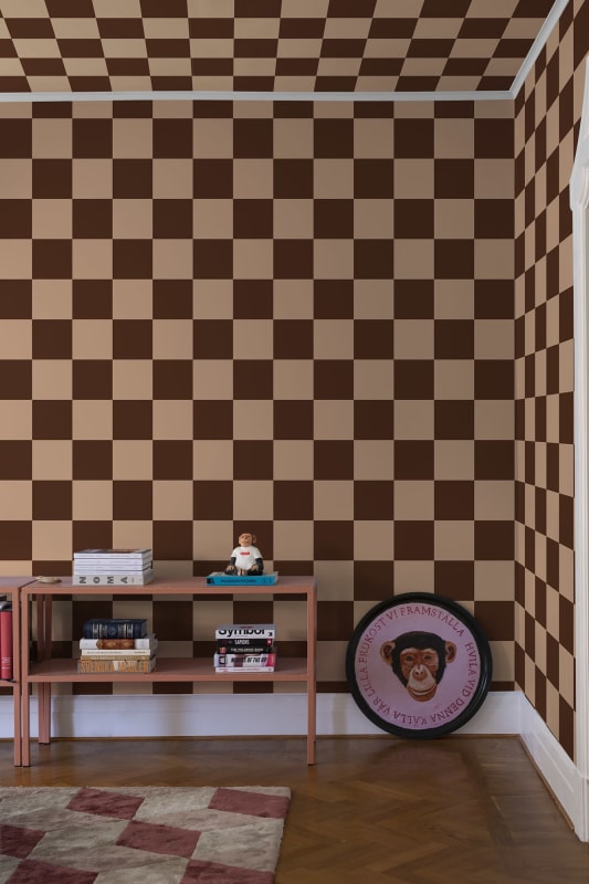 Rebel Walls R20478 Pops Happy Squares Apricot - mural w szachownicę