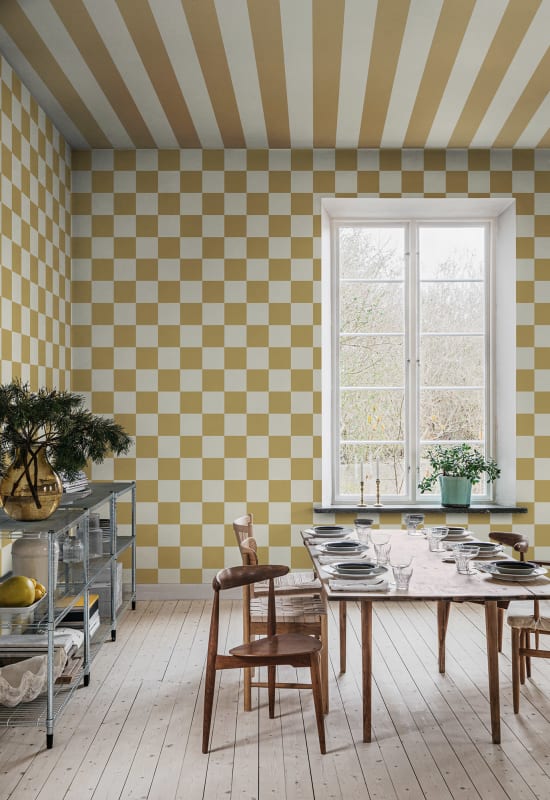 Rebel Walls R20481 Pops Happy Squares Mustard - mural w szachownicę