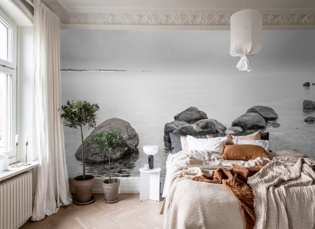 Rebel Walls R20264 Pops Rocky Lake Gray - mural w pejzaż jeziora