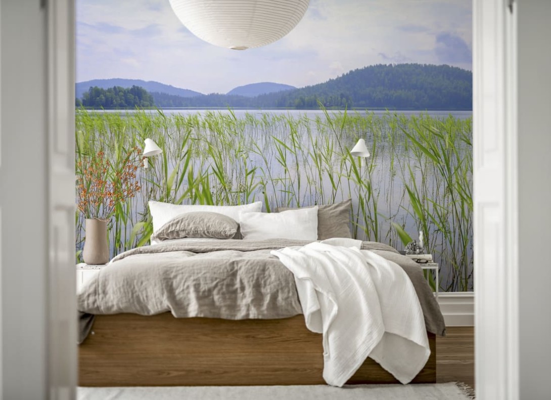 Rebel Walls R20262 Pops Paddy Field Green - mural w krajobraz jeziora