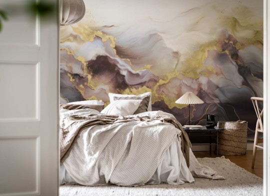 Rebel Walls R20235 Pops Gold Stream Lilac - mural imitujący marmur