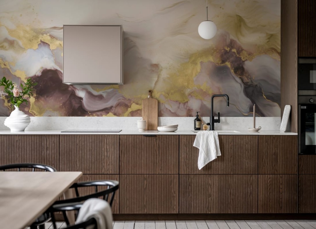 Rebel Walls R20235 Pops Gold Stream Lilac - mural imitujący marmur