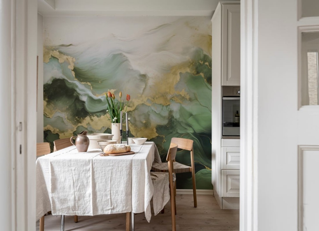 Rebel Walls R20236 Pops Gold Stream Green - mural imitujący marmur