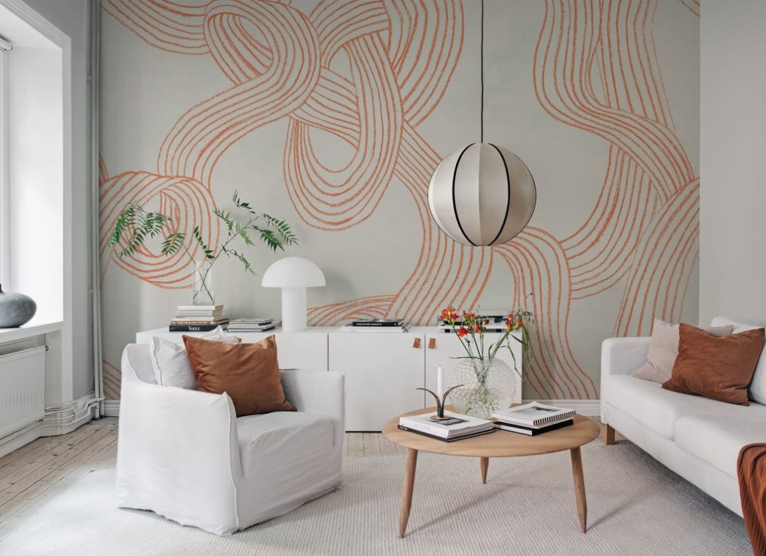 Rebel Walls R20207 Pops Stripes Repeatable Orange - mural w organiczne linie