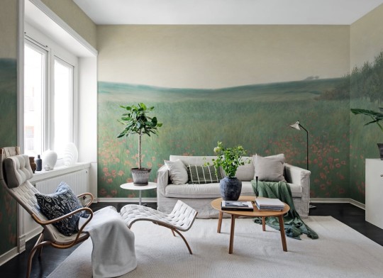 Rebel Walls R21538 Pops Poppy Landscape Dawn - mural w krajobraz łąki i maki