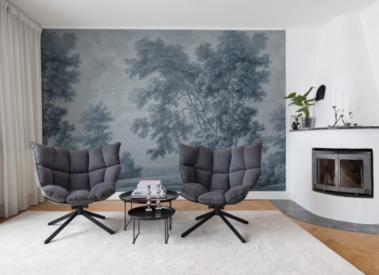 Rebel Walls R21542 Pops Tree on the Hill Blue - mural w drzewa