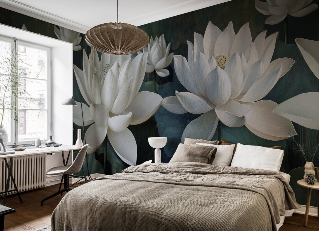 Rebel Walls R21516 Pops White Lotus Day - mural w kwiat lotosu