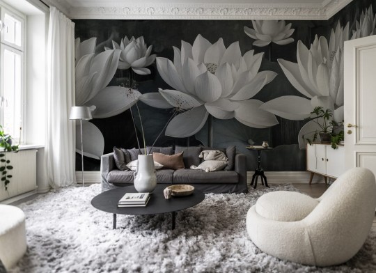 Rebel Walls R21517 Pops White Lotus Night - mural w kwiat lotosu