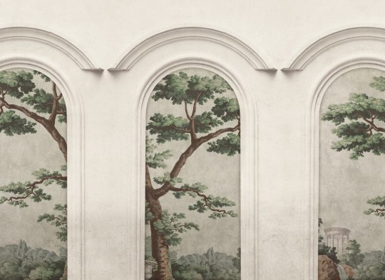 Rebel Walls R21360 Pops Woodland Arches Green - mural w łuki i drzewa
