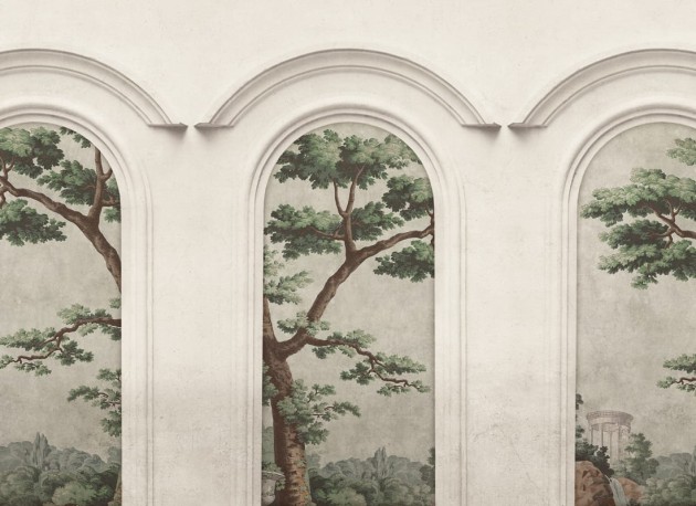Rebel Walls R21360 Pops Woodland Arches Green - mural w łuki i drzewa