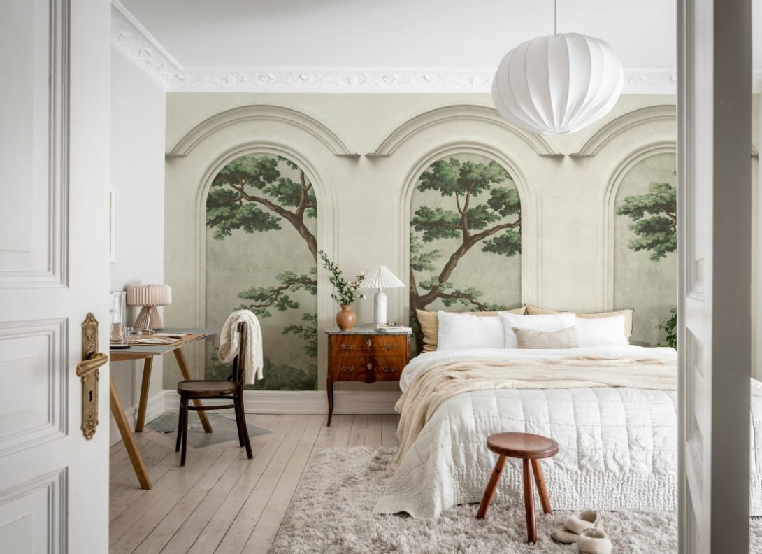 Rebel Walls R21360 Pops Woodland Arches Green - mural w łuki i drzewa