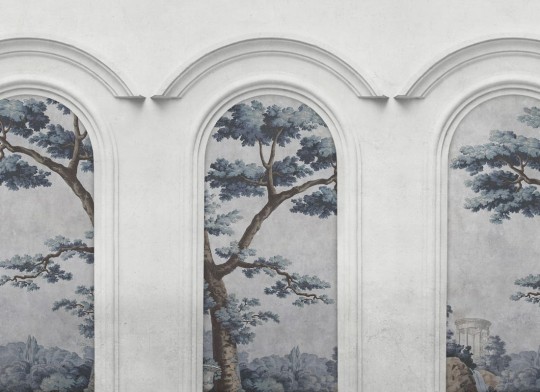 Rebel Walls R21361 Pops Woodland Arches Blue - mural w łuki i drzewa