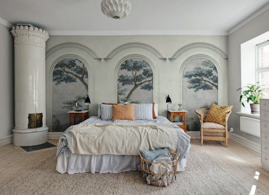 Rebel Walls R21361 Pops Woodland Arches Blue - mural w łuki i drzewa