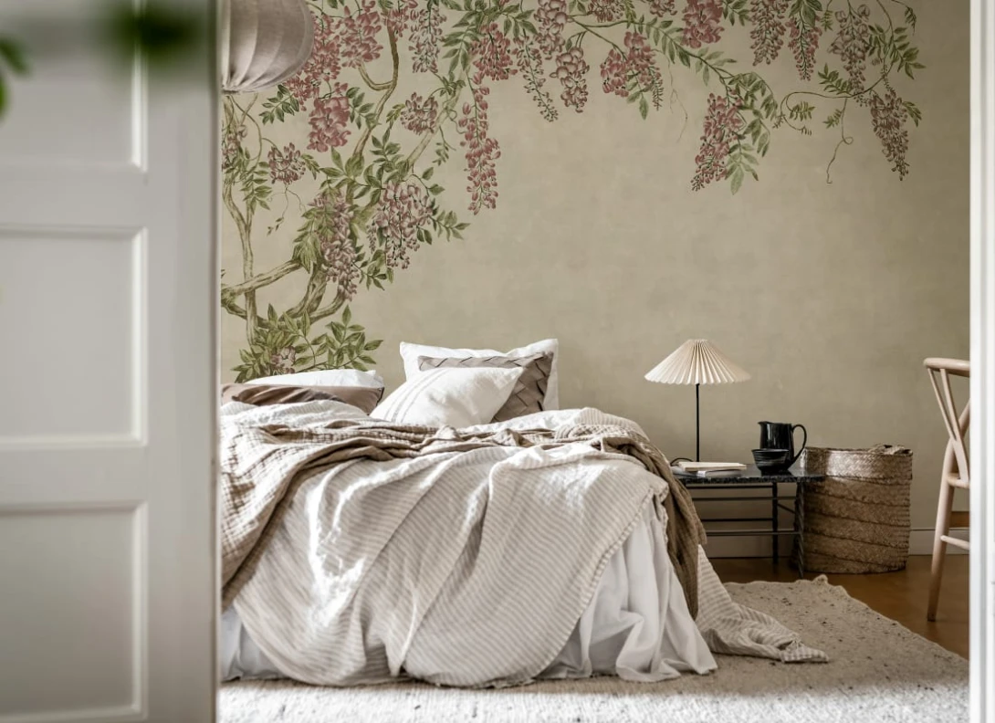 Rebel Walls R21381 Pops Wisteria Garden Beige - mural w pnącza glicynii