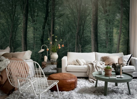 Rebel Walls R21374 Pops Whispering Woods Dark Green - mural w krajobraz lasu