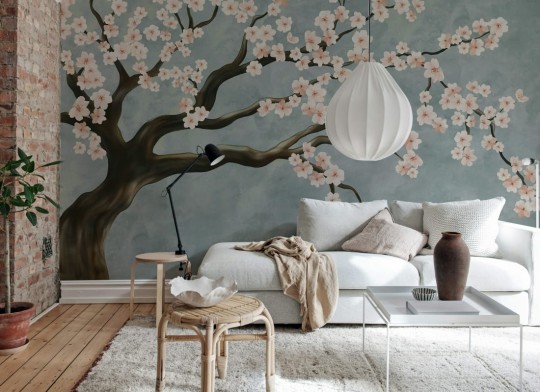 Rebel Walls R21423 Pops Calm Blossom Pink - mural w kwitnące drzewa