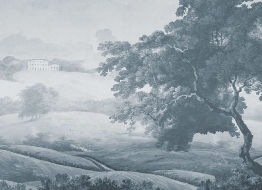 Rebel Walls R18945 Pops Vintage Tree Blue - mural w pejzaż wzgórz i drzewa