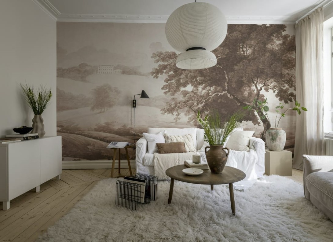 Rebel Walls R18947 Pops Vintage Tree Rust - mural w pejzaż wzgórz i drzewa