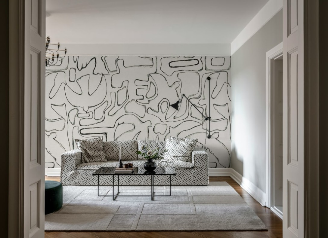 Rebel Walls R21183 Pops Peaceful Black & White - mural w abstrakcyjne linie