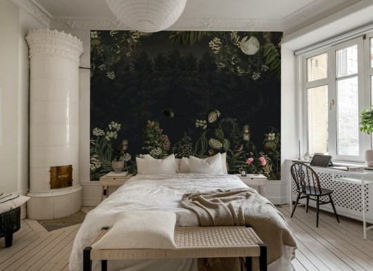 Rebel Walls R20914 Pops Owl Forest Night - mural w leśny pejzaż i sowy