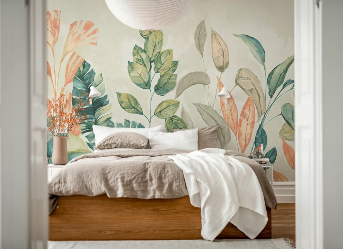 Rebel Walls R18925 Pops Happy Plants Pastel - mural w duże liście