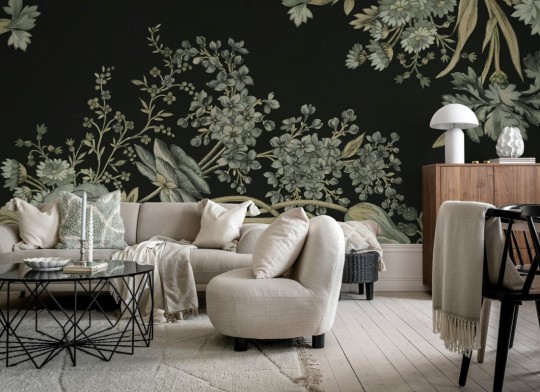 Rebel Walls R20697 Pops Bold Floral Black - mural w roślinny motyw w stylu vintage