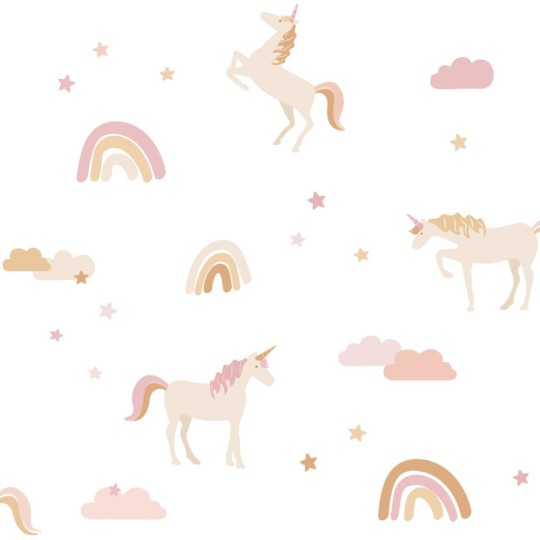 Esta 139581 To the moon and back Unicorns white soft pink and mustard - tapeta dziecięca w jednorożce