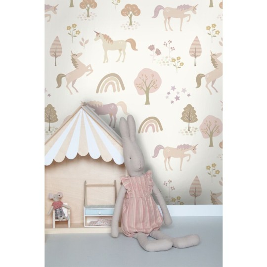Esta 139503 To the moon and back Unicorns beige and soft pink - tapeta dziecięca w jednorożce