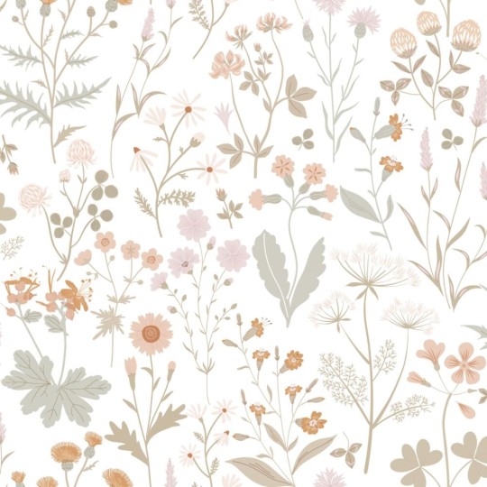 Esta 139514 To the moon and back Wildflowers green and terracotta pink - tapeta polne rośliny