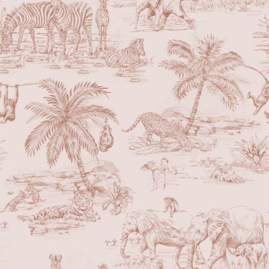Esta 139348 To the moon and back Jungle animals terracotta pink - tapeta w egzotyczne zwierzęta i rośliny