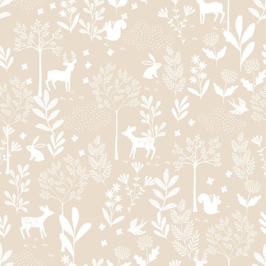 Esta 139522 To the moon and back Forest with forest animals beige - tapeta dziecięca w leśny motyw