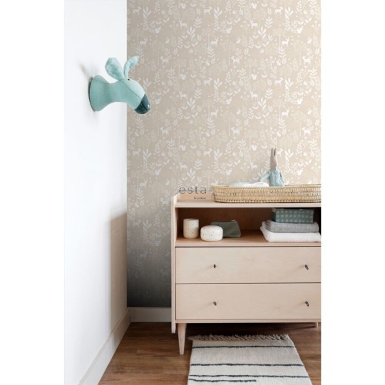 Esta 139522 To the moon and back Forest with forest animals beige - tapeta dziecięca w leśny motyw