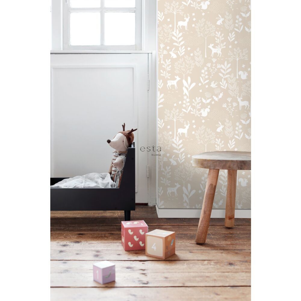 Esta 139522 To the moon and back Forest with forest animals beige - tapeta dziecięca w leśny motyw